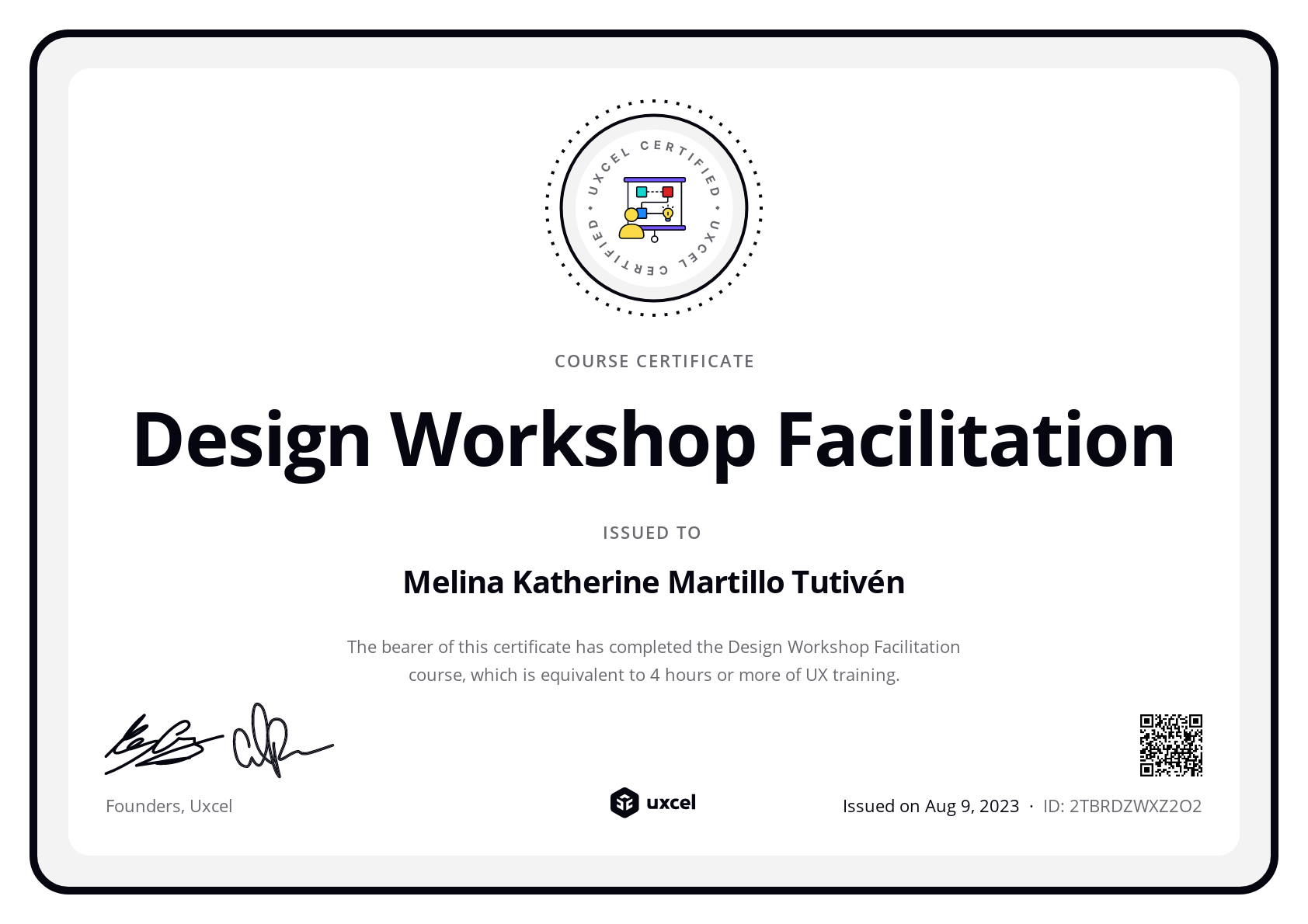 Melina Katherine Martillo Tutivén's certificate